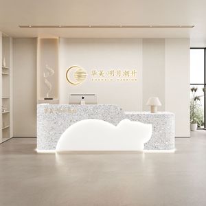 Nhỏ hiện đại màu hồng hình chữ L văn phòng làm đẹp thanh phòng tập thể dục đám cưới quầy lễ tân quầy tiếp tân - Product Image 4