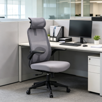 Chaise de bureau ergonomique moderne en tissu maillé avec appui-tête réglable, soutien lombaire et accoudoirs réglables, pivotante pour atelier