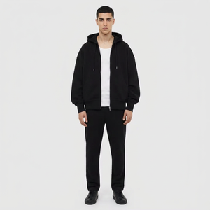 Sudadera con capucha de algodón para hombre, de invierno, con doble cremallera, hombros caídos, lisa, extragrande, estilo urbano, de peso pesado, de secado rápido - Product Image 1