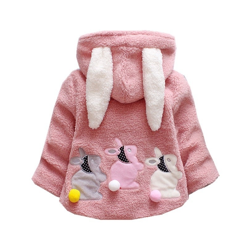 Осенняя куртка с вышивкой для девочек, детская одежда с капюшоном и кроличьими ушками, зимняя одежда для маленьких девочек, пальто для девочек