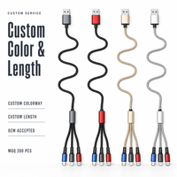 Câble de charge USB 3-en-1 en nylon tressé pour charge rapide, compatible avec plusieurs appareils (Type C, Micro USB, USB-A) pour téléphones et tablettes - Vente en gros