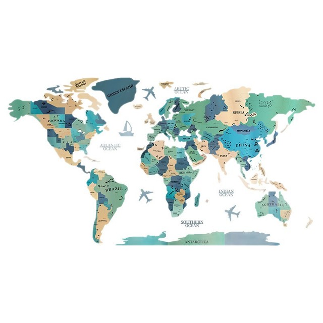 Yizhongmei Modern Minimalist Splicing World Travel Map Plaid Pattern 3D Stereo Mixing Materials Wall Sticker Living Room Wall