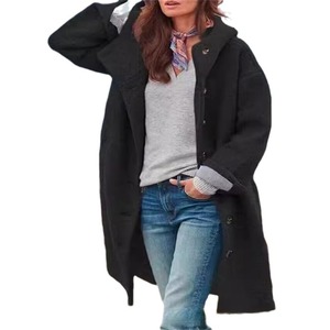 Manteau long élégant à capuche uni pour femme, manteau en laine tendance - Product Image 1