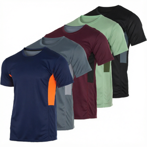 T-shirt athlétique pour homme à panneau latéral contrastant, séchage rapide, col rond, manches courtes, pour la gym et l'entraînement, vente en gros - Product Image 1
