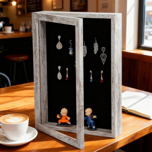 Iheipye 2026 Designs Cornice Vintage in Legno con Coperchio a Cerniera, Espositore per Gioielli in Stile Invecchiato per Arredamento Casa - Product Image 1