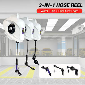 Système complet de dévidoir de tuyau de <span class=keywords><strong>garage</strong></span> 7-en-1 : Eau, Électricité, Air, <span class=keywords><strong>Mousse</strong></span>, Pré-lavage, Revêtement hydrophobe, Nettoyage des interstices - Product Image 6