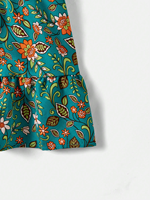 Robe d'été décontractée pour filles, imprimé floral turquoise, bretelles spaghetti, volants superposés, style swing, pour les vacances