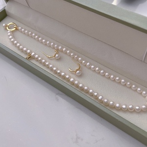Zhuji Wholesale Luxury Natural <b>Pearl</b> <b>Necklace</b> <b>Set</b> 8-7MM Strong Near Slight Flaws Gold Silver Exquisite Buckle Hard Style - Product Image 3