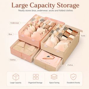 Boîte de rangement pour lingerie à 2 niveaux, anti-poussière, en tissu, pour soutien-gorge et chaussettes, organiseur de tiroir pliable, conteneur de placard avec couvercle rabattable - Product Image 4