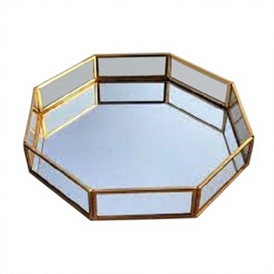 Glass Jewelry <b>Tray</b> Hexagonal Mirror Base Home Table Decoration Makeup Organizer <b>Vanity</b> <b>Tray</b> Dishwasher Microwave Safe Food - Product Image 1