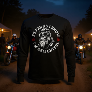 As Far As I Know I'm Delightful Monkey Biker Camiseta de manga larga unisex con cuello redondo para adultos promocional - Product Image 3