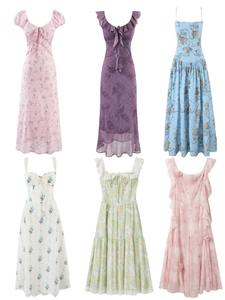 Vestido Maxi de Gasa Transpirable con Cuello en V y Manga Corta Estilo Retro para Mujer, <span class=keywords><strong>Elegante</strong></span>, Casual, Drapeado y con Vuelo - Product Image 1