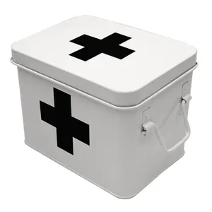 Metal First Aid Kit Tin Box For Emergencies Medicine Cabinet Box Storage Tin Case