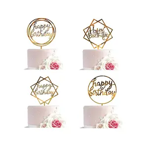 2020 Groothandel Acryl Lasersnijmachine Eenhoorn Ronde Cake Topper Custom Happy Birthday Cake Topper