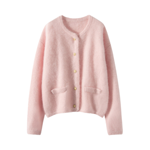 Z-7161 Cardigan Femme Col Rond Couleur Unie Haute Qualité Anti-Plis en Nylon/Acrylique Tricoté Brossé Chaud et Décontracté pour l'Automne - Product Image 1