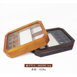 Caja de joyería octogonal de madera con tapa de cristal y compartimentos para anillos, pulseras, almacenamiento de escritorio, madera de fresno, color nogal - Product Image 3