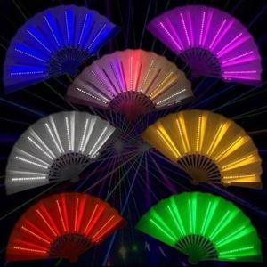 33Cm LED Large Rave Folding <b>Hand</b> <b>Fans</b> With Bamboo Ribs and White or Black Fabric Battery Included - Product Image 2