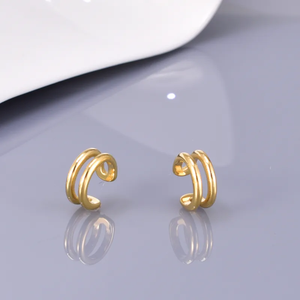 Pendientes de Clip de Oreja de Doble Capa, Estilo Retro Simple, Geométricos, de Metal, Sin Perforación, con Acabado Chapado en Oro de 18K, para Mujer - Product Image 5