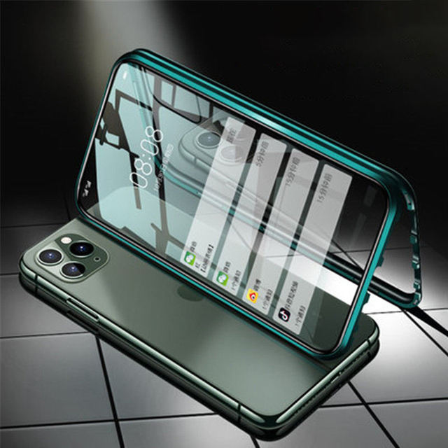 Luxury Magnetic 360 Full Magnet Adsorption Metal Frame Double Sided Clear Tempered Glass Phone Case for Iphone 17 16 12 Pro Max