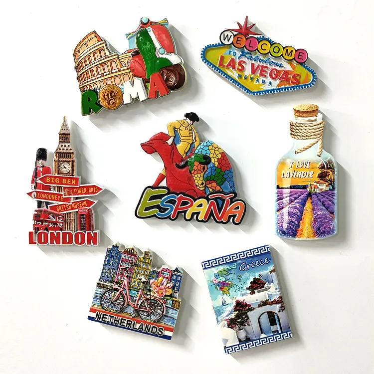Manufacturer wholesale different countries tourist souvenir magnet 3d printed customised resin fridge magnets