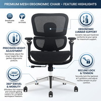 Chaise de bureau ergonomique en maille pivotante avec accoudoirs réglables et dossier inclinable pour le bureau à domicile