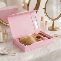 Boîte d'emballage magnétique personnalisée rose en satin avec ruban de soie et deux séparateurs pour perruques, boîte de rangement pour extensions capillaires pour salons et vente au détail