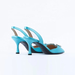 Women Back Strap Diamonds Decor Shoes Metallic Upper High Heels on Pumps Silk Dress Slingback <b>Sandals</b> - Product Image 4