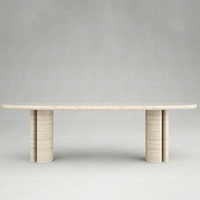 Table à manger en marbre travertin, plateau ovale, pieds en pierre à double cylindre, mobilier de salle à manger moderne et luxueux, maison de rêve
