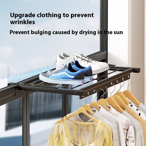 Séchoir à linge mural en métal - Installation <span class=keywords><strong>sans</strong></span> perçage, utilisation intérieure/extérieure, balcon et salle de bain, durable, gain de place - Product Image 3