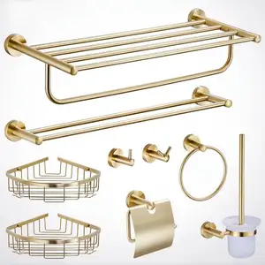 Luxury Golden Bathroom Accessories Set For Hotel Apartment Bathroom Project Gold Showergold Bathroom Towel Rack