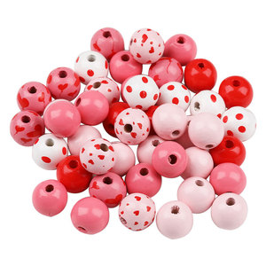 Wood Beads Set 180Pcs Round Pink <b>Red</b> Valentine's Day For <b>Bracelet</b> Making With 10M Hemp Rope Home Decoration Pendant - Product Image 5