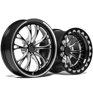 Ruedas Forjadas para Drag Racing 17x5J 15x10J ET 0mm Negro Brillante con Diseño de Rayos Divididos Fresados y Beadlock Escalonado para Camionetas Ford Drag - Product Image 1