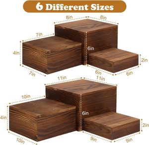<span class=keywords><strong>Lot</strong></span> de 6 supports de présentation en <span class=keywords><strong>bois</strong></span> rustique pour gâteaux et cupcakes, rehausseurs alimentaires carrés pour buffet, caisses en <span class=keywords><strong>bois</strong></span> - Product Image 2