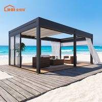 Pergola bioclimatique électrique avec revêtement en poudre imperméable pour piscine, balcon, jardin, pavillon, éclairage LED extérieur, personnalisable