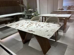 V hình dạng rắn chân gỗ bàn hình chữ nhật giá rẻ chất lượng tốt nhân tạo đá cẩm thạch hàng đầu bàn ăn - Product Image 4