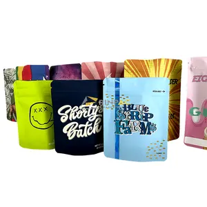 Logo impreso acabado mate Stand Up plástico resellable Ziplock bolsa de embalaje personalizado a prueba de olores 1g 3,5G 7g 14g 28G bolsas de Mylar