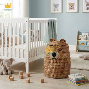 Cesta de Almacenamiento de Ratán con Tapa y Diseño de Oso de Dibujos Animados, Hecha de Jacinto de Agua, para Organizar Juguetes en el Dormitorio Infantil, Decoración Artesanal de Fibra Vegetal - Product Image 6