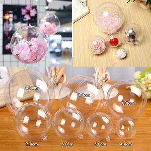 4-20cm Boule ronde en acrylique transparent transparent Boule de Noël en plastique transparent pour fête de mariage Boule de bonbons ornements de Noël