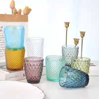 Verres à eau en verre coloré texturé diamant 301-400ml, compatibles lave-vaisselle, pour la maison, les mariages, les restaurants, les fêtes, vente en gros