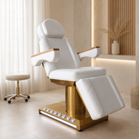 Lit de beauté électrique à 4 moteurs, accoudoirs en bois massif, colonne dorée brossée, appui-tête double couche, pour salon, spa, tatouage, microblading, dentaire