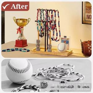 Wooden <b>Desktop</b> Baseball Base <b>Shelf</b> Solid Wood Necklace Bracelet Storage Rack Jewelry Organizer 3 Floors Multi Layer Display - Product Image 4