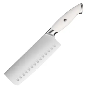 Pisau Nakiri Jepang 7 inci, pisau pengiris sayuran daging koki dapur baja karbon tinggi dengan pegangan ABS putih