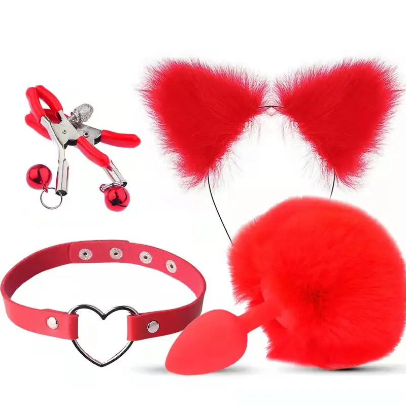 Collier à clip 4 en un Bouchon anal queue de chat adulte Love Animal fox tail Anal butt plug sex toys plug anal queue de renard