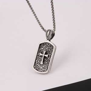 Vintage in Acciaio a Catena Croce D'argento Del Pendente Del Turchese Della Collana Della Lega di NA010 - Product Image 5