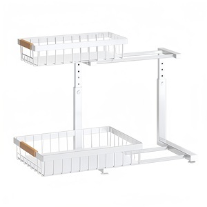 High Quality Kitchen <strong>Under</strong> Sink 2 Tier Pull Out Storage Rack Multifunctional Height Adjustable Home Organizer - Product Image 5