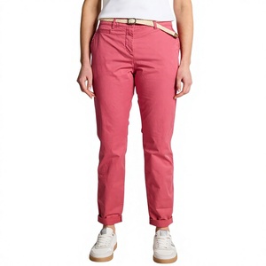 Pantalon en toile skinny multicolores pour femme, taille mi-haute, longueur complète, style décontracté, poches, devant plat, fermeture éclair, 100 % coton - Product Image 1