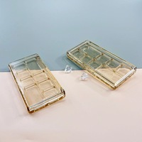 Palet Eyeshadow Delapan Warna Oranye-Kuning, Highlighter, Concealer; Desain Kotak Transparan ABS, Tutup Lipat, Kancing Depan