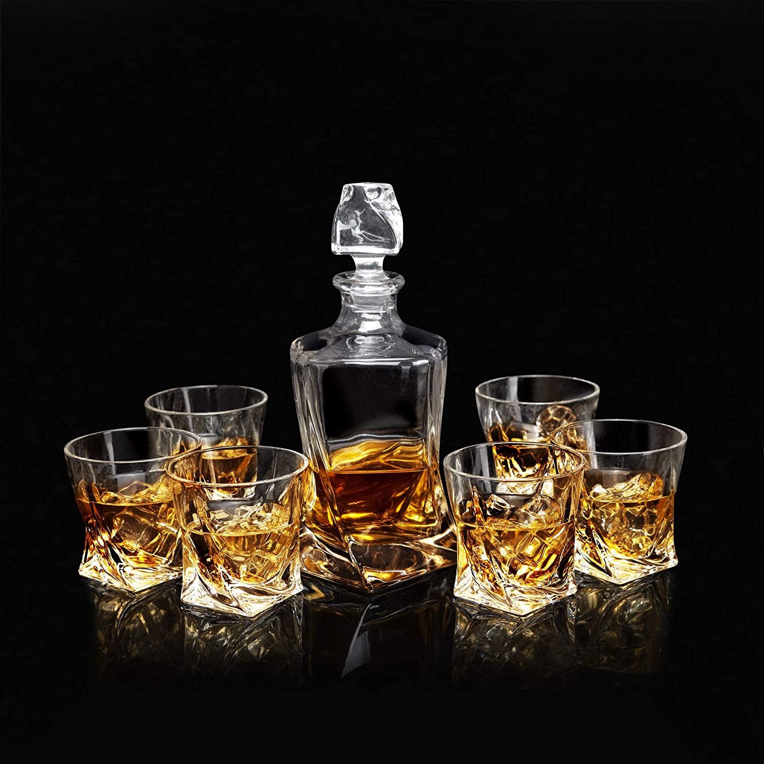 Premium Crystal Whiskey Decanter Set Hand Made Liquor Decanter with 6 Old Fashioned Glasses