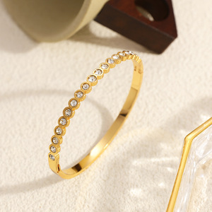 Stainless Steel <b>Bracelet</b> 18k Gold Plated Channel Setting Cross Shape <b>Adjustable</b> Fashion Bangle Gift Jewelry - Product Image 4