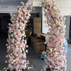 All'ingrosso fiore artificiale sfondo arco fiore di corno di seta arco rosa fiori disposizione per la decorazione di nozze - Product Image 1